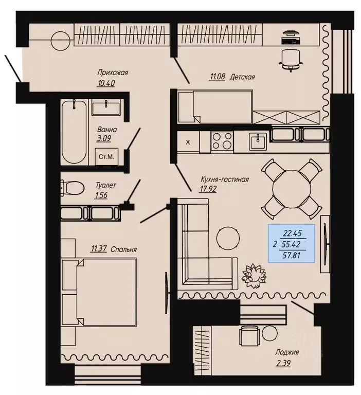 2-к кв. Волгоградская область, Волгоград пос. Ангарский, Клевер жилой ... - Фото 1