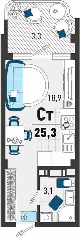 Квартира-студия: село Агой, Конечная улица, 4 (25.3 м) - Фото 1