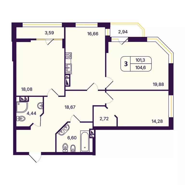3-комнатная квартира: Новосибирск, Кировский район, Северо-Чемской ... - Фото 0