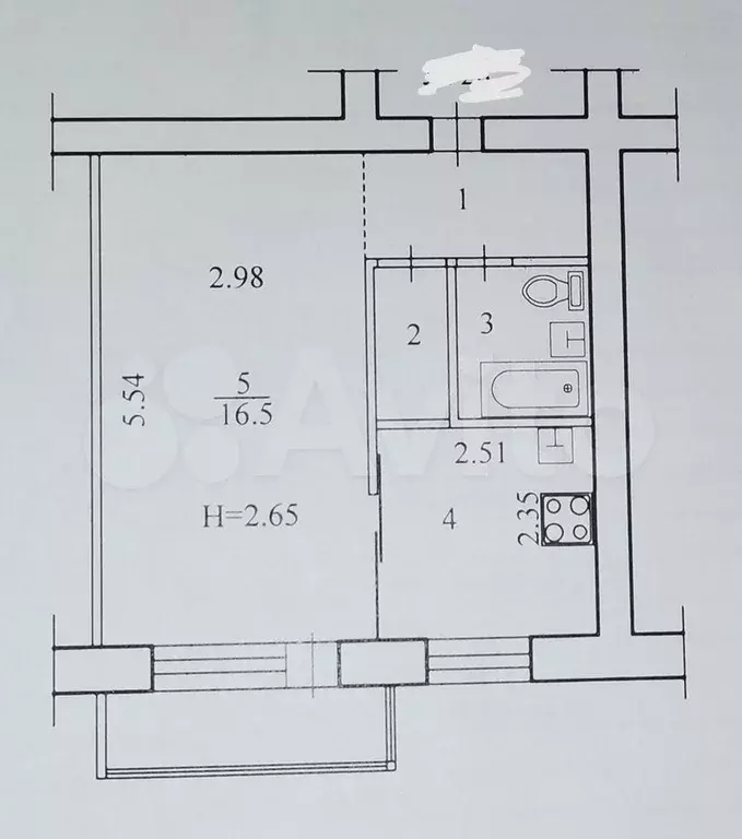1-к. квартира, 29,9 м, 3/5 эт. - Фото 0