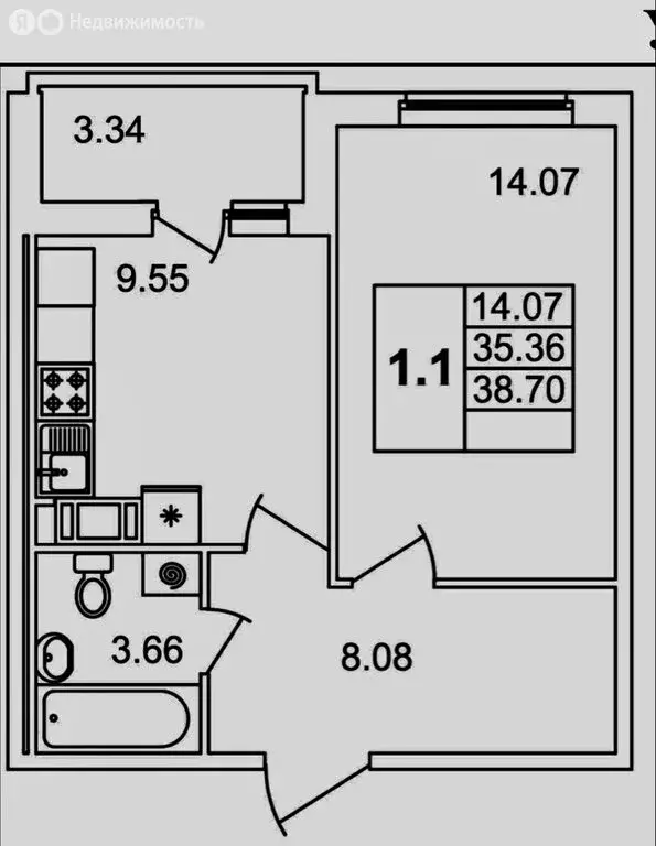 1-комнатная квартира: Бугры, Гаражный проезд, 23к1 (35.4 м) - Фото 1