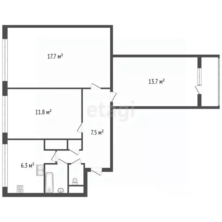 3-к кв. Санкт-Петербург Авангардная ул., 18К1 (60.4 м) - Фото 2