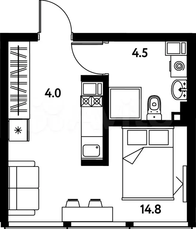 Апартаменты-студия, 23,3 м, 8/10 эт. - Фото 0