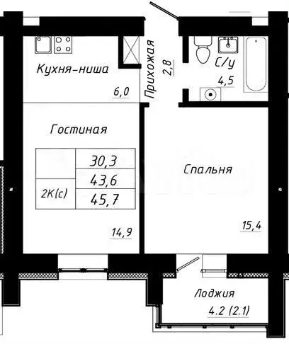 2-к. квартира, 45,7 м, 3/10 эт. - Фото 1