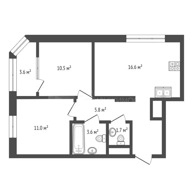2-комнатная квартира: Тюмень, улица Эльвиры Федоровой, 1к1 (56.5 м) - Фото 1