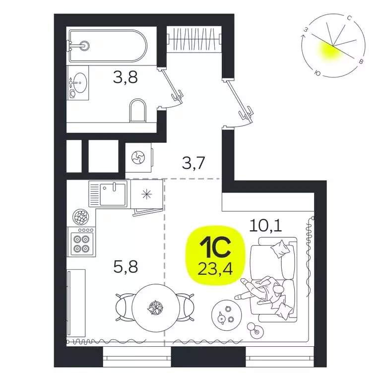 Квартира-студия: Екатеринбург, улица Титова, 19Б (23.4 м) - Фото 0