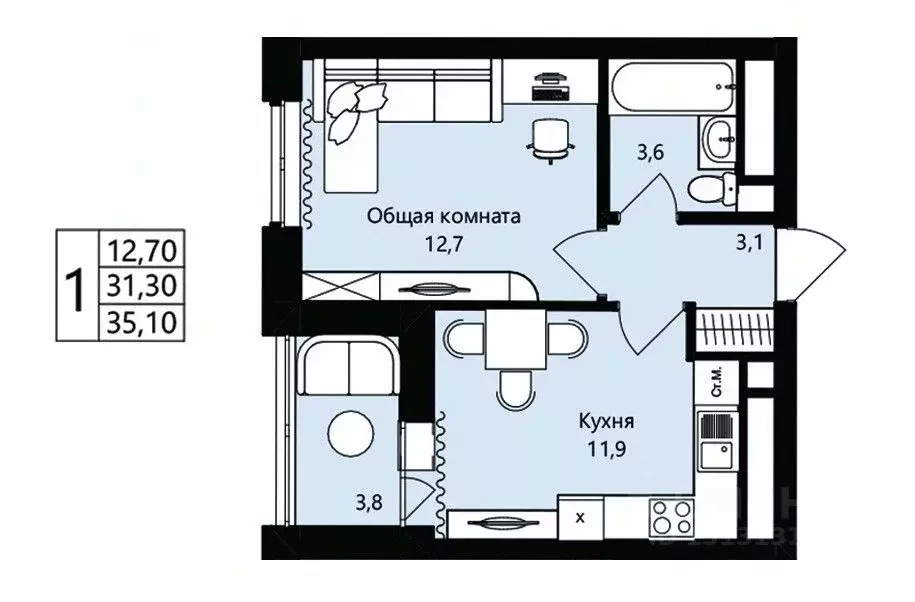 1-к кв. Мордовия, Саранск просп. Российской Армии, 9 (31.3 м) - Фото 1