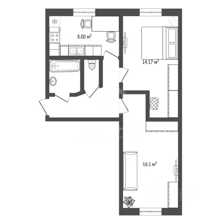 2-к кв. Санкт-Петербург Варшавская ул., 43К1 (50.3 м) - Фото 2