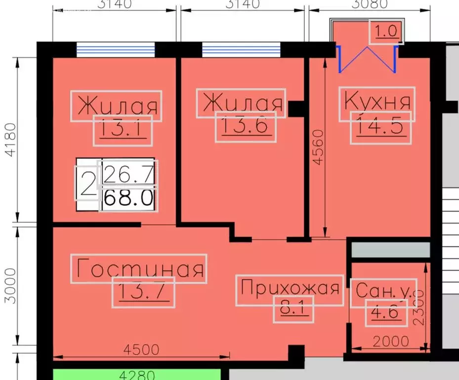 1-комнатная квартира: Нальчик, Кабардинская улица, 204 (68 м) - Фото 0