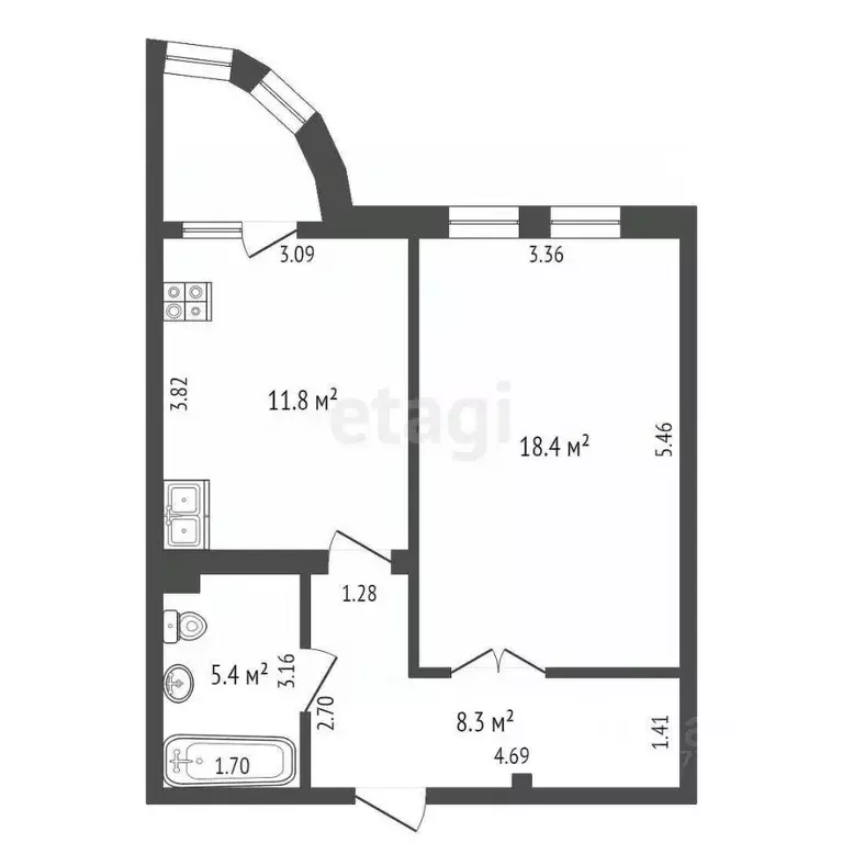 1-к кв. Ямало-Ненецкий АО, Новый Уренгой Набережная ул., 47А (43.9 м) - Фото 1