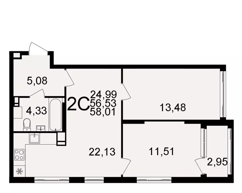 2-к кв. Тульская область, Тула  (56.53 м) - Фото 0