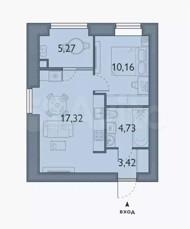 1-к. квартира, 40,9 м, 3/8 эт. - Фото 1