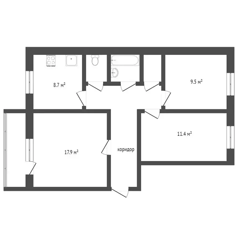 3-комнатная квартира: Тобольск, Октябрьская улица, 64 (64 м) - Фото 1