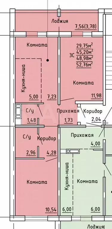 2-к. квартира, 45,2м, 4/10эт. - Фото 0