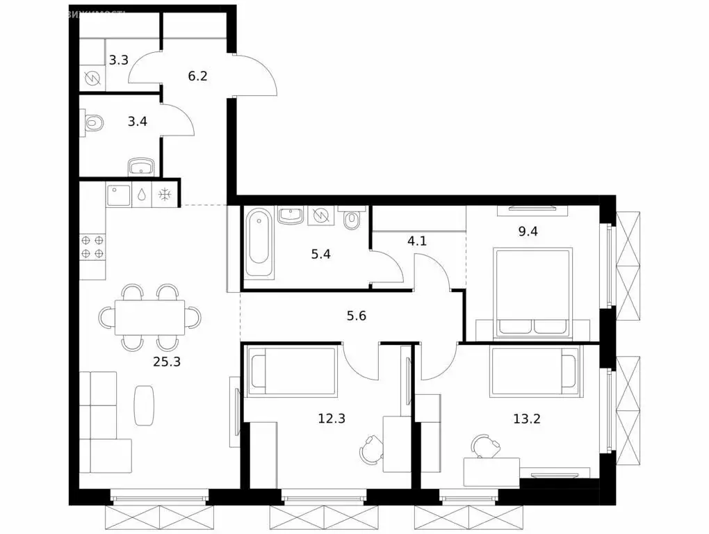 3-комнатная квартира: Казань, ЖК Нокса Парк (88.2 м) - Фото 0