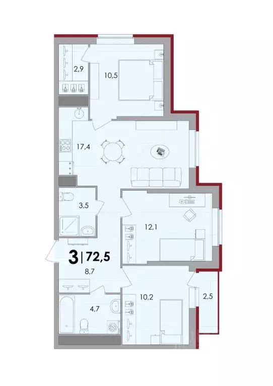 3-к кв. Тверская область, Калининский муниципальный округ, д. Батино ... - Фото 1