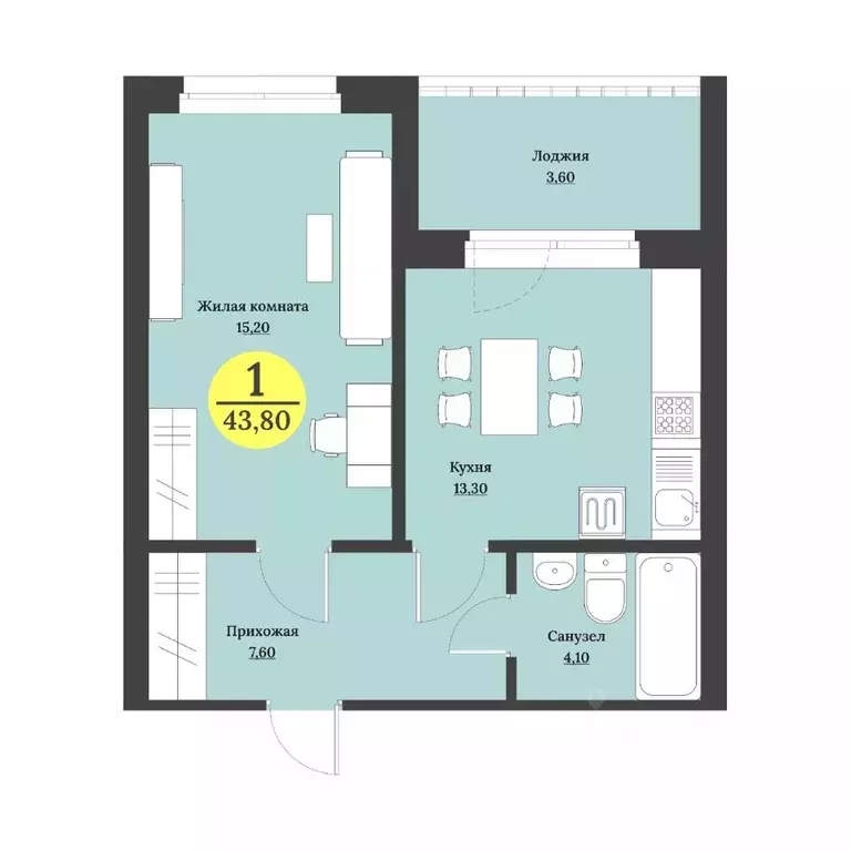 1-к кв. Ставропольский край, Ставрополь Лесная ул., 194 (44.0 м) - Фото 1