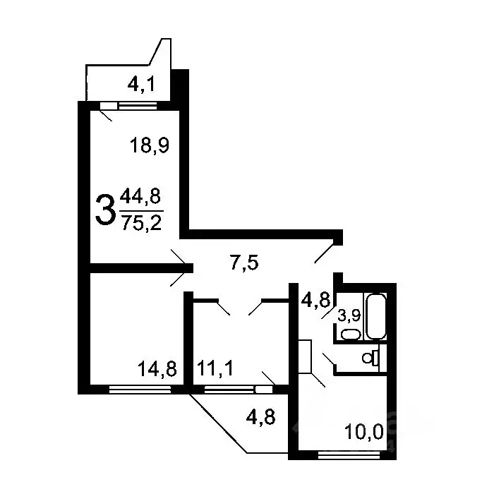 3-к кв. Москва ул. Кашенкин Луг, 8к3 (75.5 м) - Фото 2
