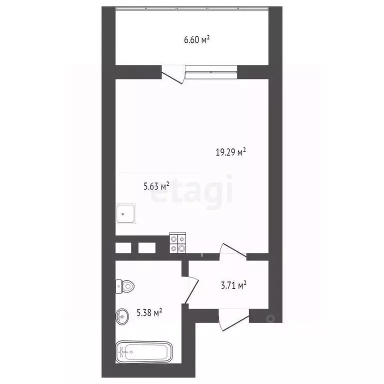 Студия Тюменская область, Тюмень Интернациональная ул., 199к3 (34.0 м) - Фото 2
