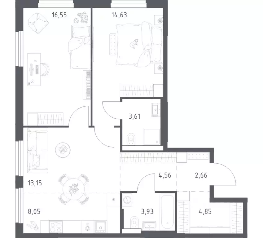2-к кв. Башкортостан, Уфа ул. Минигали Губайдуллина, 8к9 (71.99 м) - Фото 1