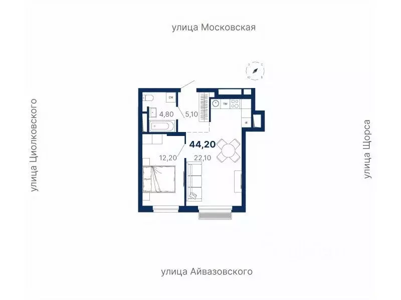 1-к кв. Свердловская область, Екатеринбург ул. Московская, 249/2 (44.3 ... - Фото 0