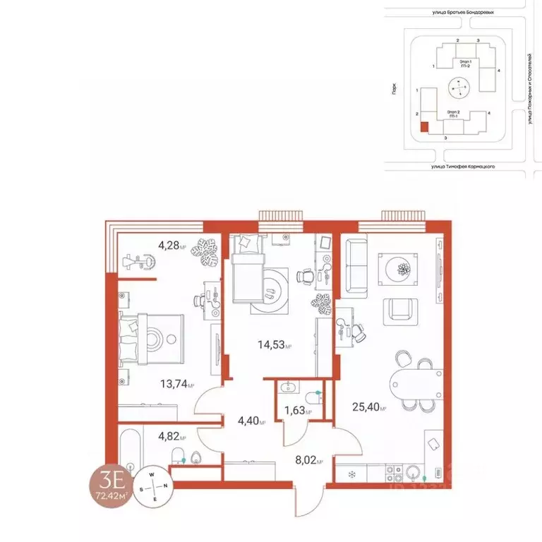 3-к кв. Тюменская область, Тюмень ул. Тимофея Кармацкого, 3 (72.42 м) - Фото 0