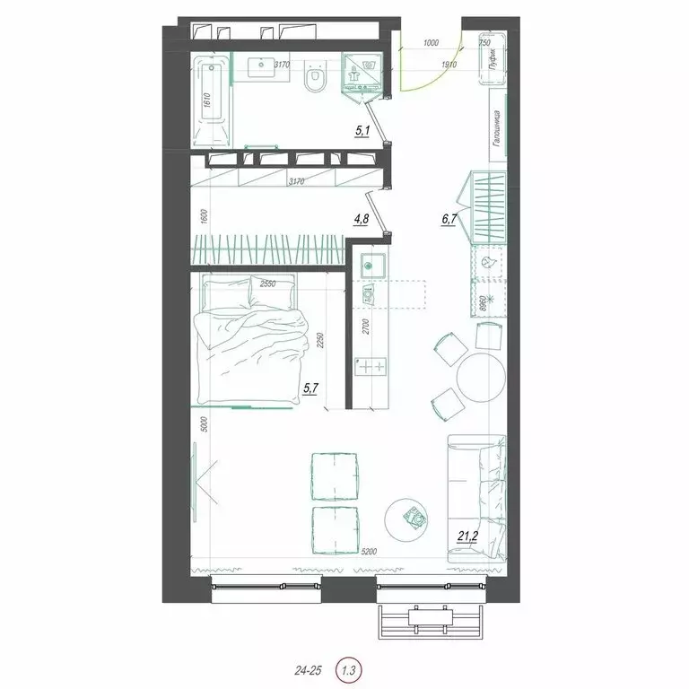 1-комнатная квартира: Владивосток, улица Невельского, 4с2 (44.5 м) - Фото 2