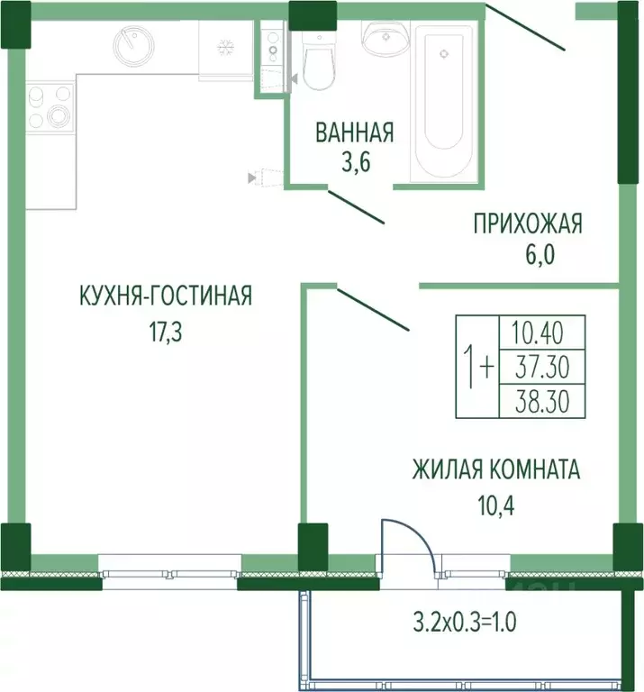 1-к кв. Краснодарский край, Краснодар Круговая ул., 4/1 (39.16 м) - Фото 0