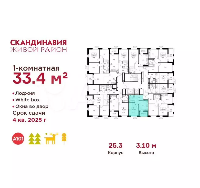 1-к. квартира, 33,4 м, 10/17 эт. - Фото 1