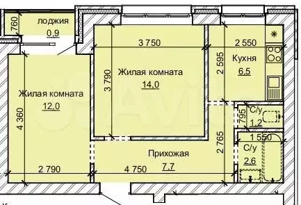 2-к. квартира, 44,9 м, 3/10 эт. - Фото 1