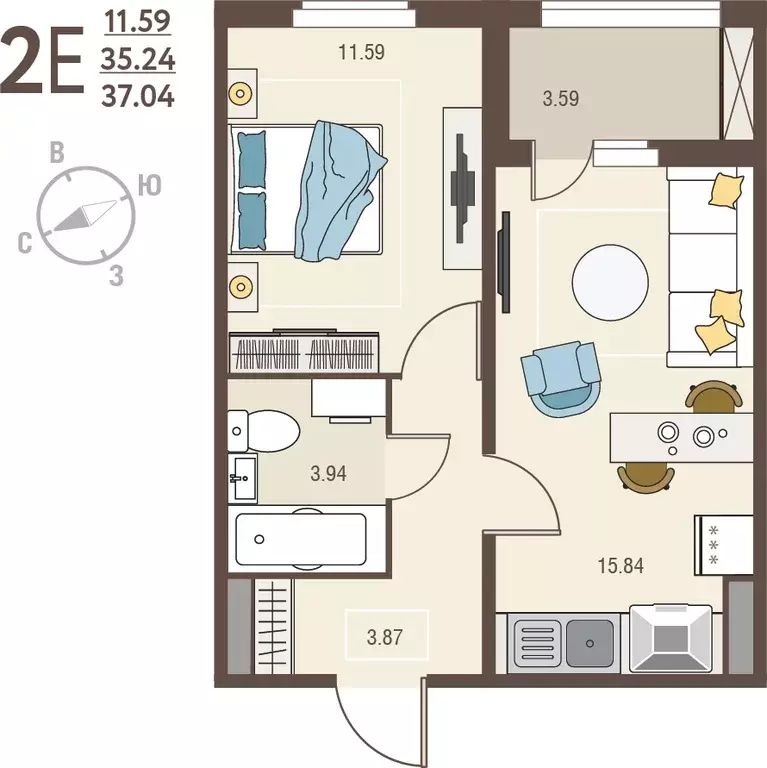 1-к квартира, 37.04 м - Фото 0
