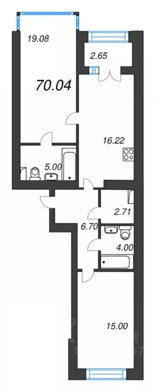 2-к кв. Санкт-Петербург ул. Академика Константинова, 1к1 (74.4 м) - Фото 0