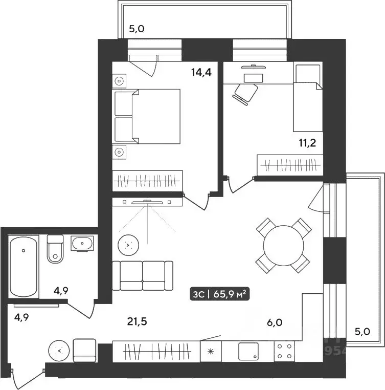 2-к кв. Новосибирская область, Мошковский район, пос. Октябрьский ул. ... - Фото 1