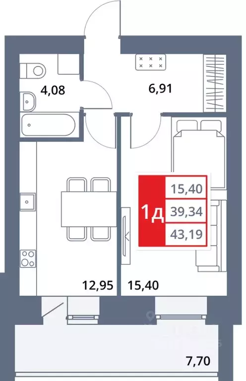 1-к кв. Башкортостан, Октябрьский 33-й мкр,  (43.19 м) - Фото 1