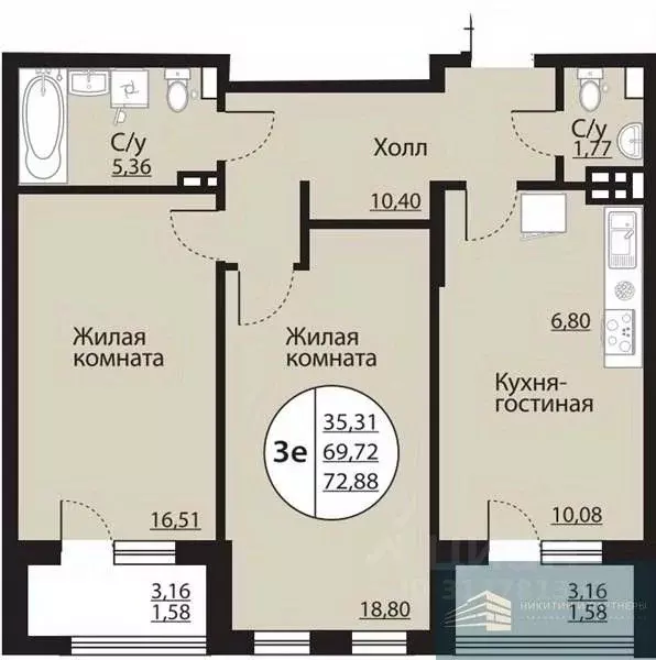 2-к кв. Воронежская область, Воронеж Московский просп., 138 (72.9 м) - Фото 0