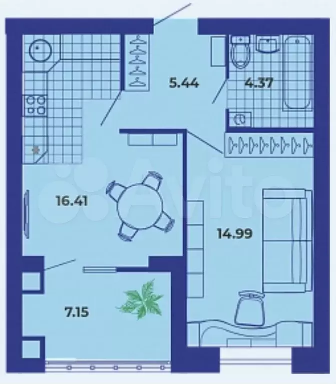 1-к. квартира, 48,4 м, 4/9 эт. - Фото 1