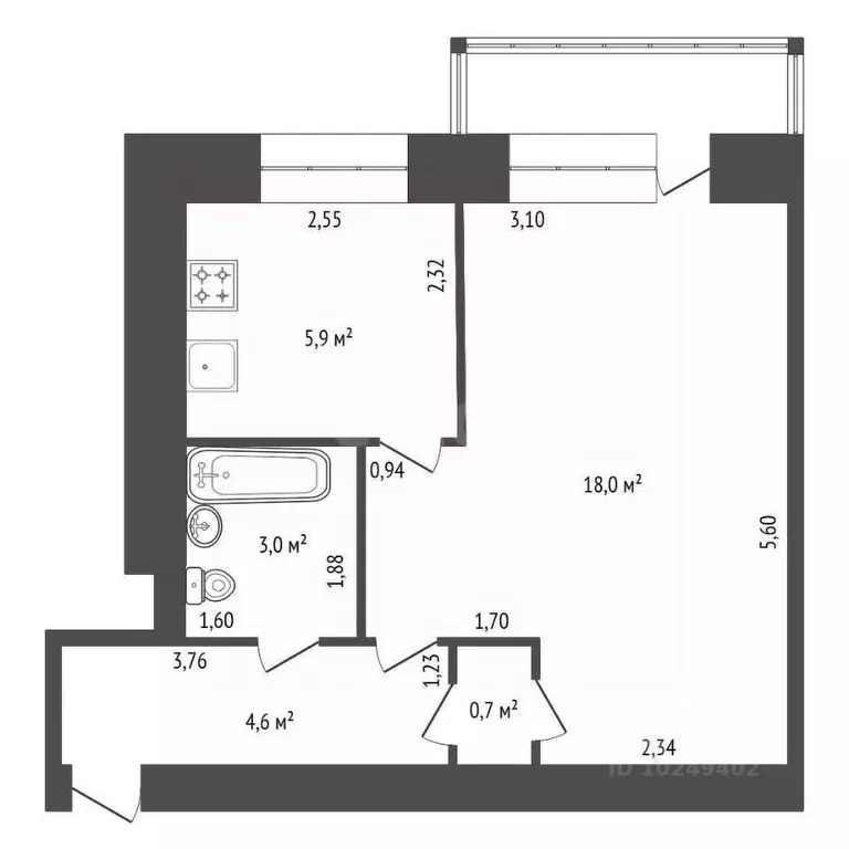 1-к кв. Башкортостан, Уфа Первомайская ул., 70 (33.0 м) - Фото 2