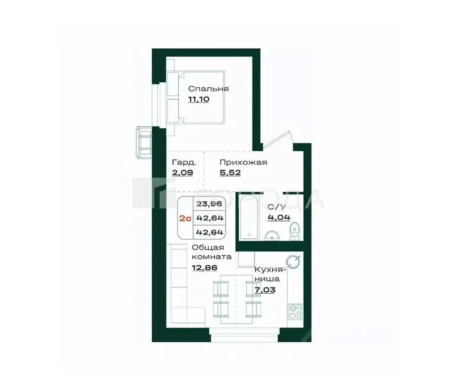 2-к кв. Алтайский край, Барнаул просп. Строителей, 18к1 (42.6 м) - Фото 1