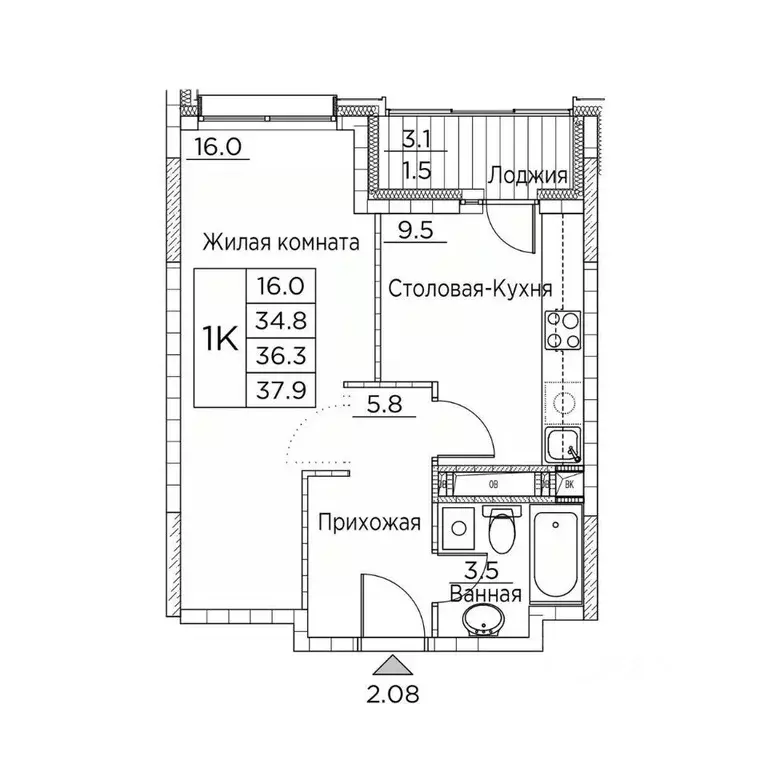 1-к кв. Приморский край, Владивосток ул. Расула Гамзатова, 7к3 (37.9 ... - Фото 1