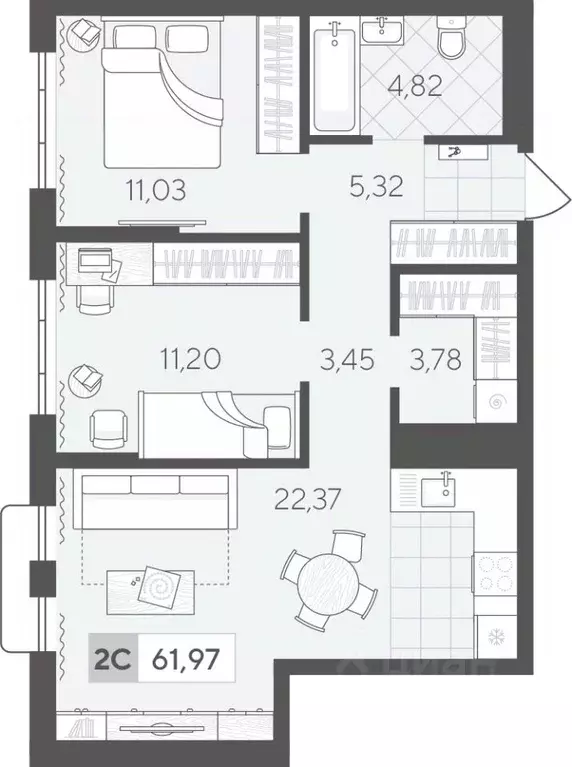 2-к кв. Тюменская область, Тюмень Скандиа.Квартал в Комарово Парк ... - Фото 1