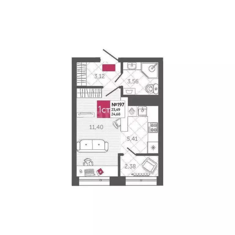 Квартира-студия: Тула, Калужское шоссе, 20к3 (27.1 м) - Фото 0