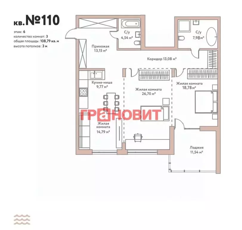 3-к кв. Новосибирская область, Новосибирск Дачное ш., 22/3 (108.79 м) - Фото 1