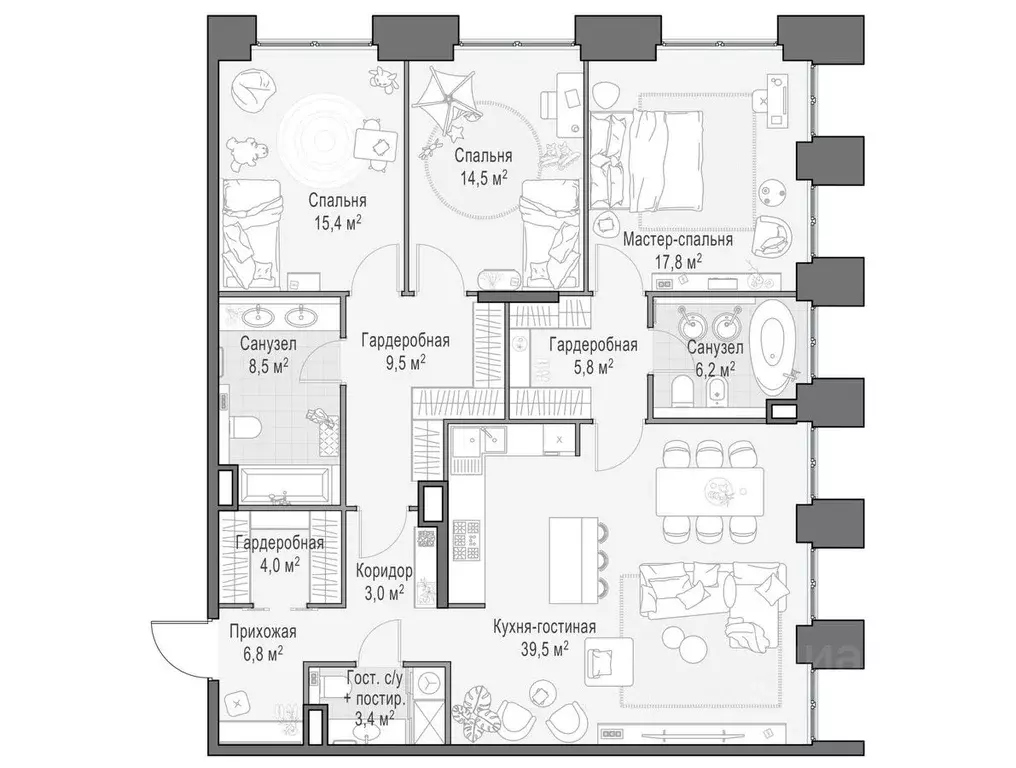 3-к кв. Москва 2-я Черногрязская ул. (135.0 м) - Фото 1