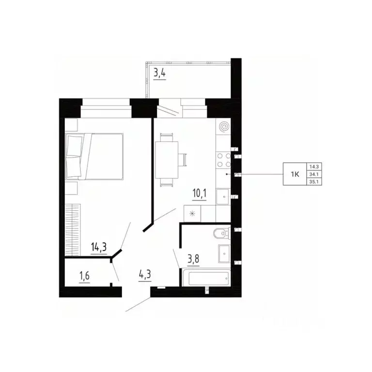 1-к кв. Орловская область, Орловский район, д. Образцово, Первый мкр  ... - Фото 1