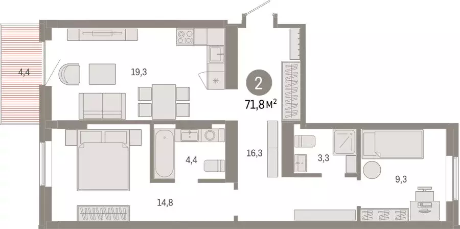 2-комнатная квартира: Омск, Кировский округ (71.78 м) - Фото 1