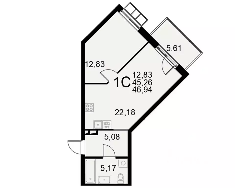 1-к кв. Тульская область, Тула Хлебная пл. (45.26 м) - Фото 0