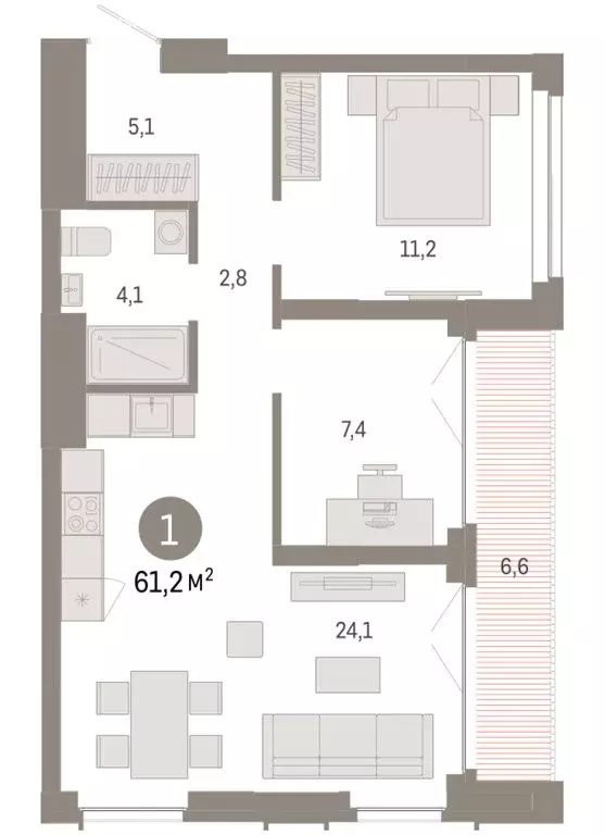 1-комнатная квартира: Новосибирск, Большевистская улица, 66 (61.15 м) - Фото 2