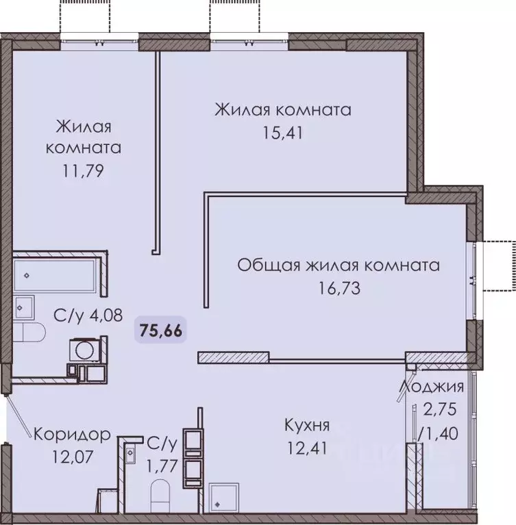 2-к кв. Самарская область, Тольятти Лесная ул., 56А (75.66 м) - Фото 1