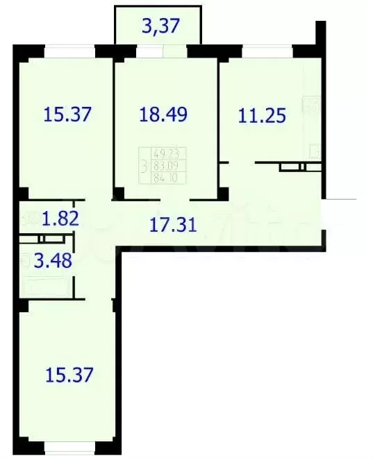 3-к. квартира, 84,1 м, 7/9 эт. - Фото 0