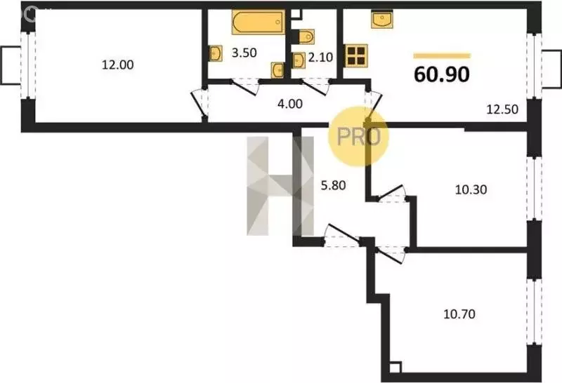 3-комнатная квартира: Москва, ЖК Лучи (60.9 м) - Фото 1